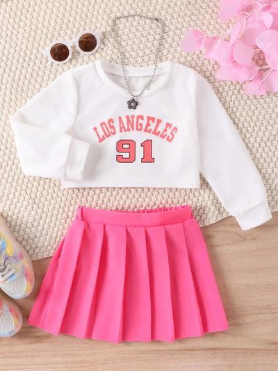 Mia Belle Girls Sweatshirt And Pleated Skirt Set | Girls Summer Outfit
