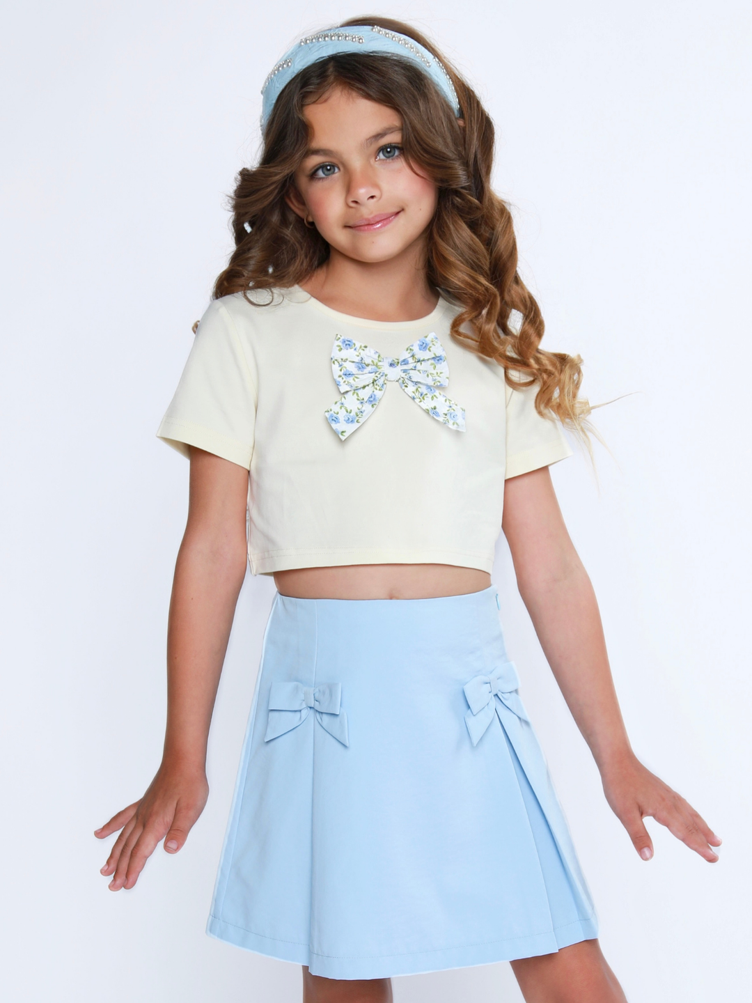 Lovely Bow Crop Top and Skirt Set Mia Belle Girls