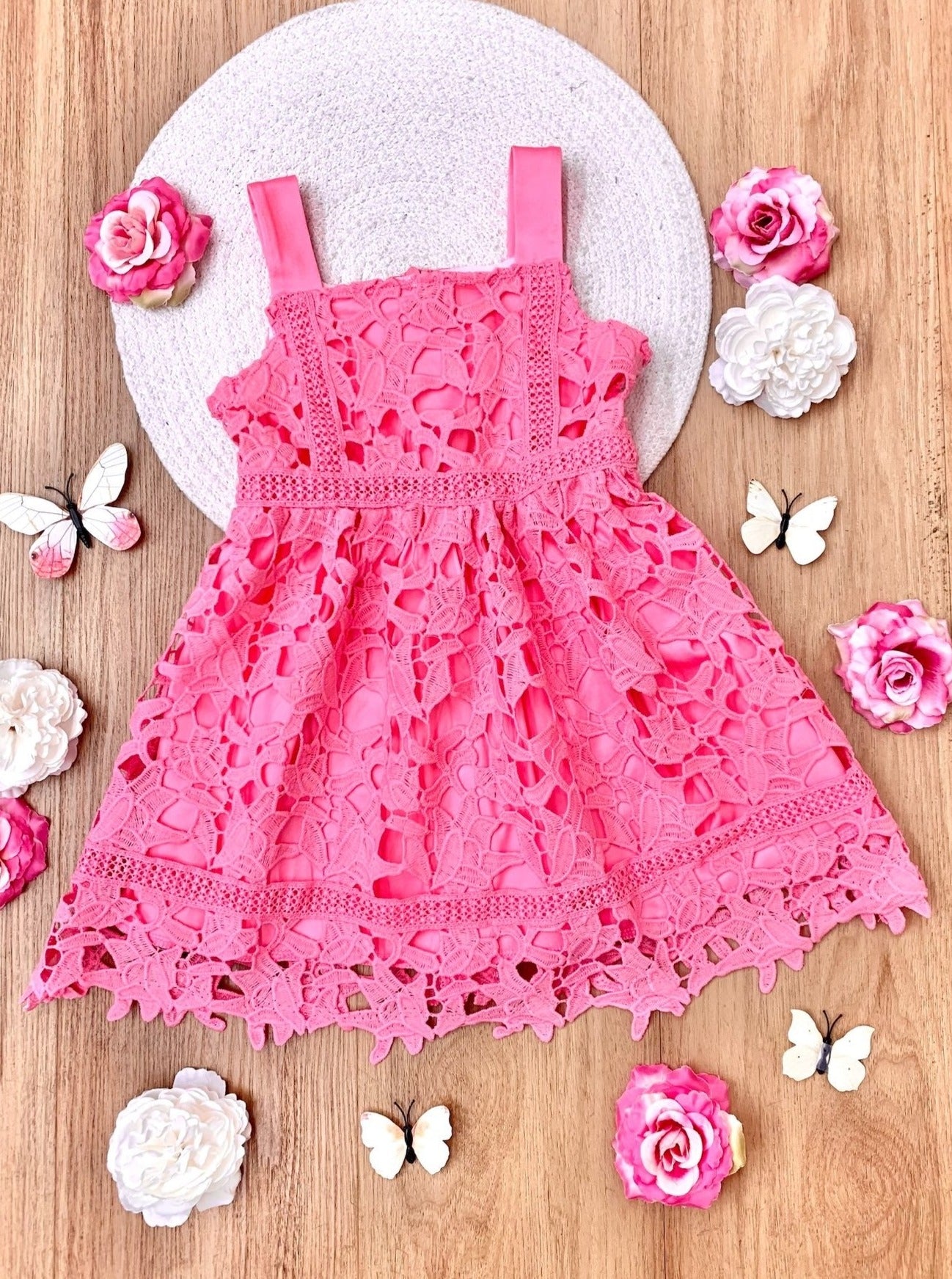 Mia Belle Girls Pink Crochet Dress | Mommy and Me Spring Dresses