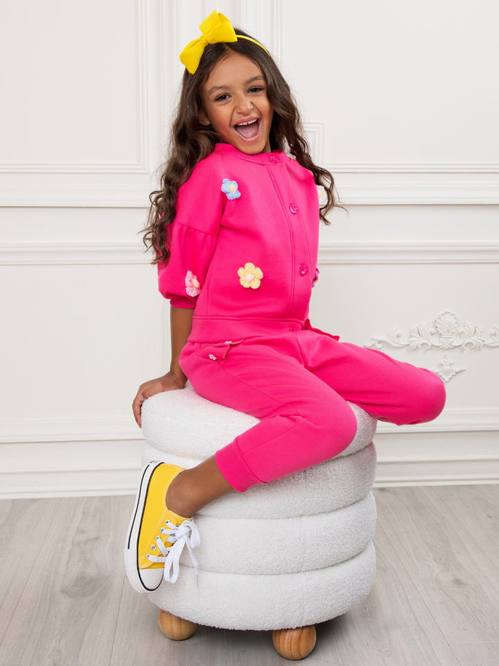 Hot Pink Bloom Textured Petal Sweat Set