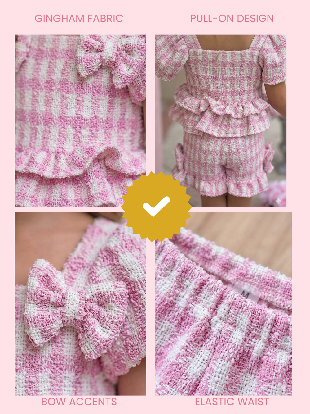 Pink Gingham Boucle Top and Short Set Mia Belle Girls