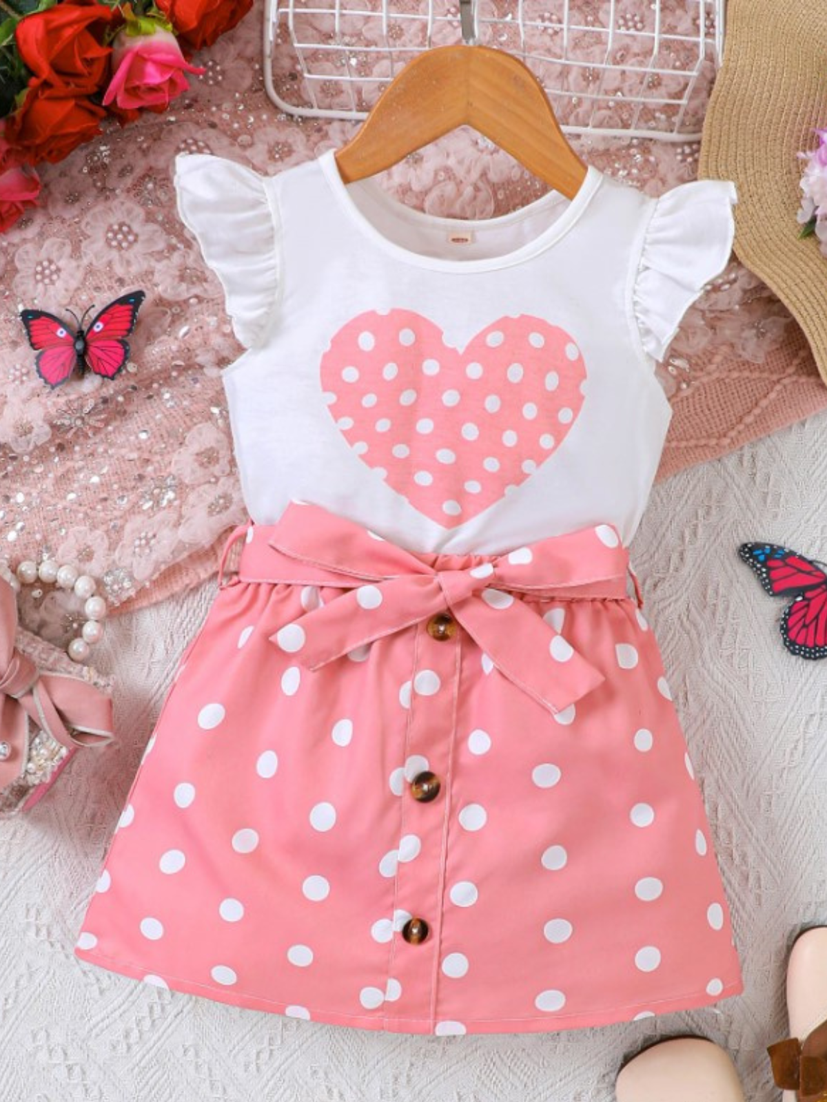 Polka Dot Heart Top And Skirt Set | Summer Outfits | Mia Belle Girls