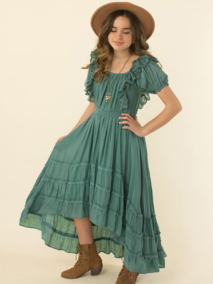 Mia Belle Girls Hi-Lo Ruffle Maxi Dress | Girls Spring Dresses