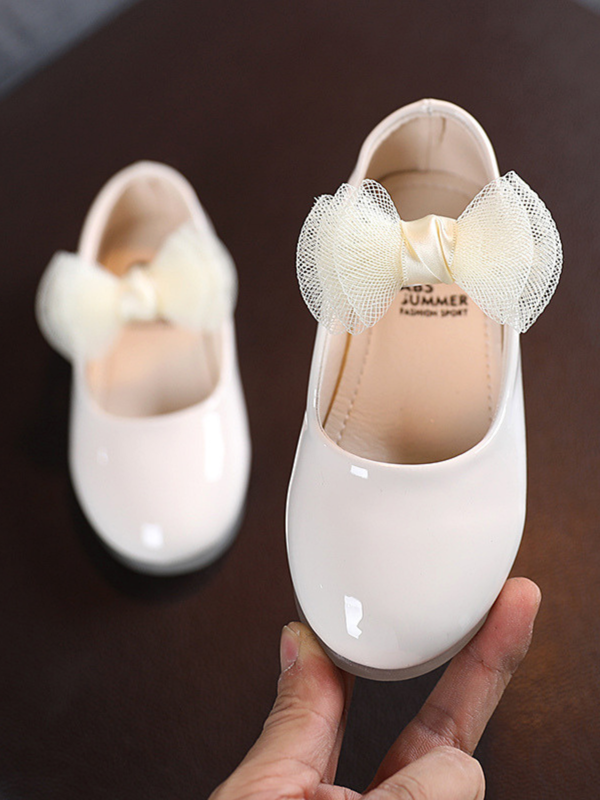 Comfy Beige Kids Leather Buckle Flats Nail Bead Girls Bow Faux main image 0