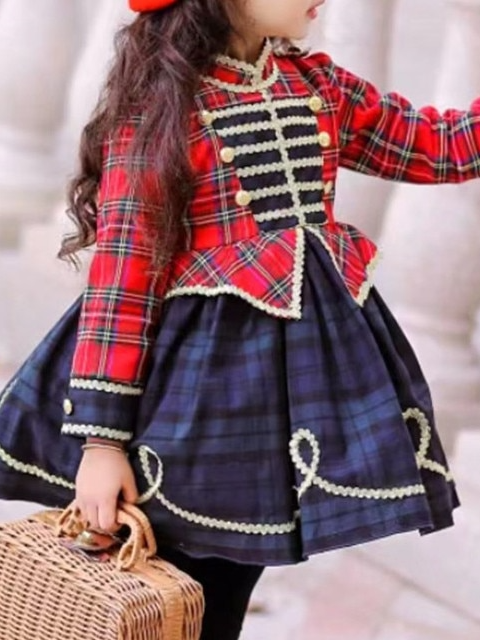 Red and black plaid dress girls clearance