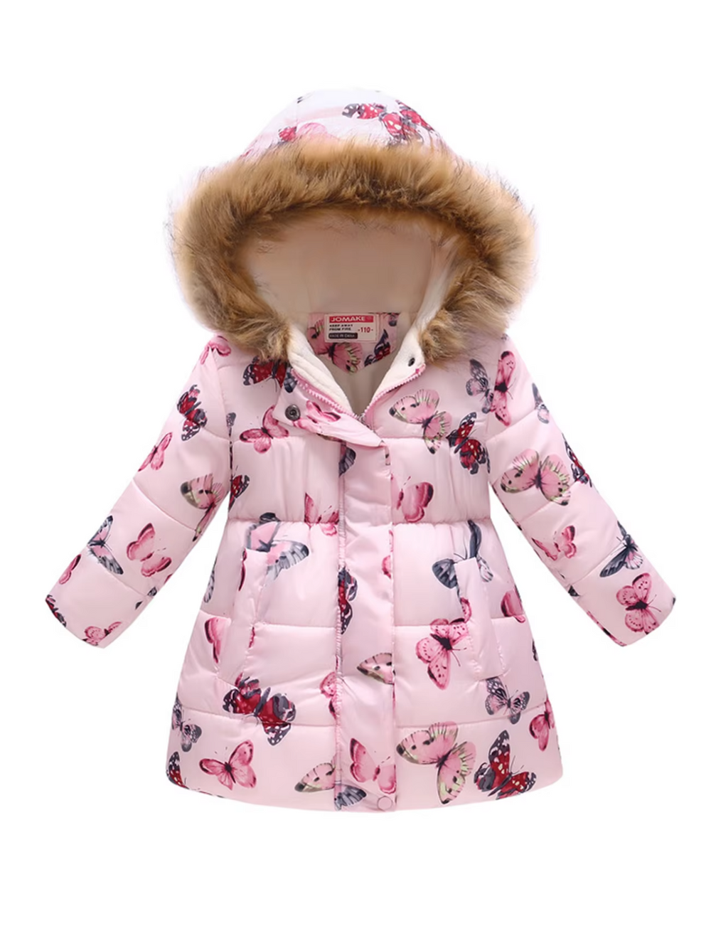 Flutter Bliss Butterfly Print Fur-Trim Hooded Puffer Coat Mia Belle Girls