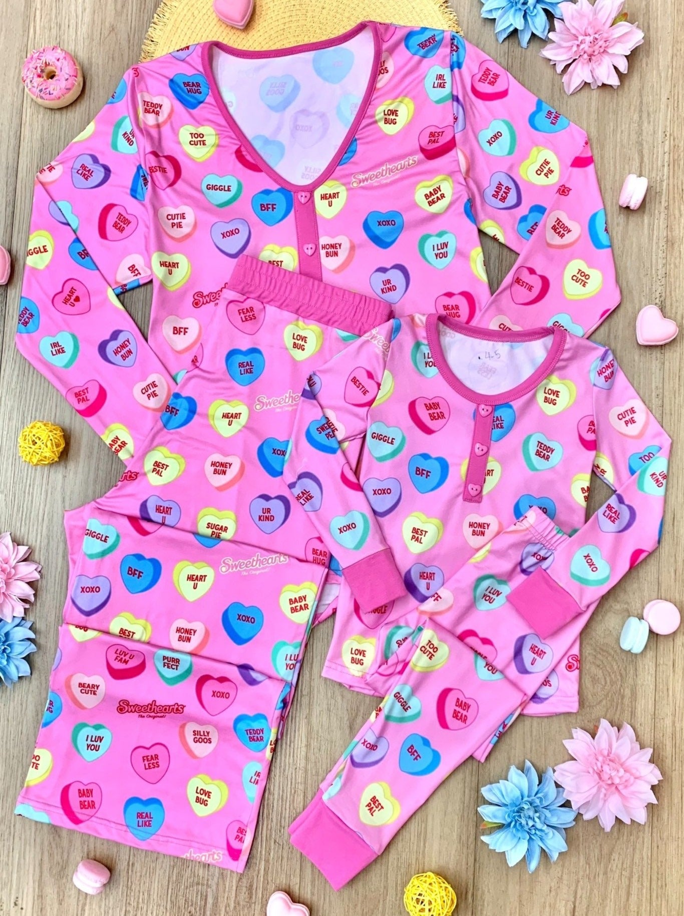 Sweethearts x Mia Belle Girls Mommy And Me Pink Pajamas