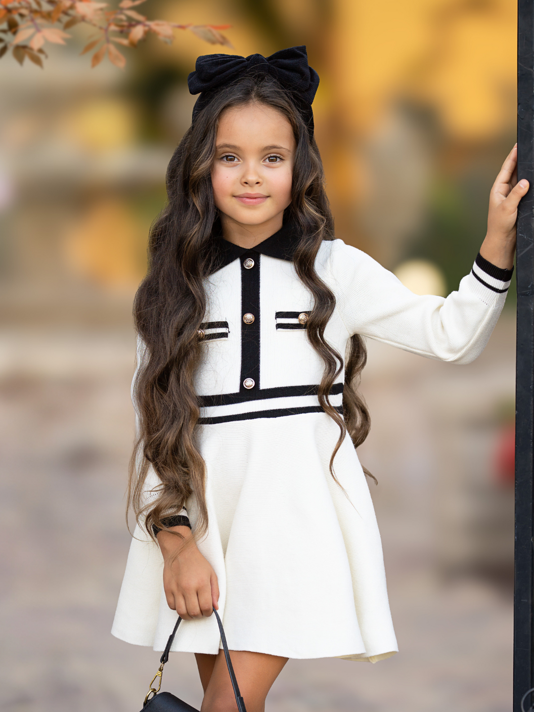 Black and Cream Preppy Long Sleeve Sweater Dress Black and Cream Preppy Long Sleeve Sweater Dress