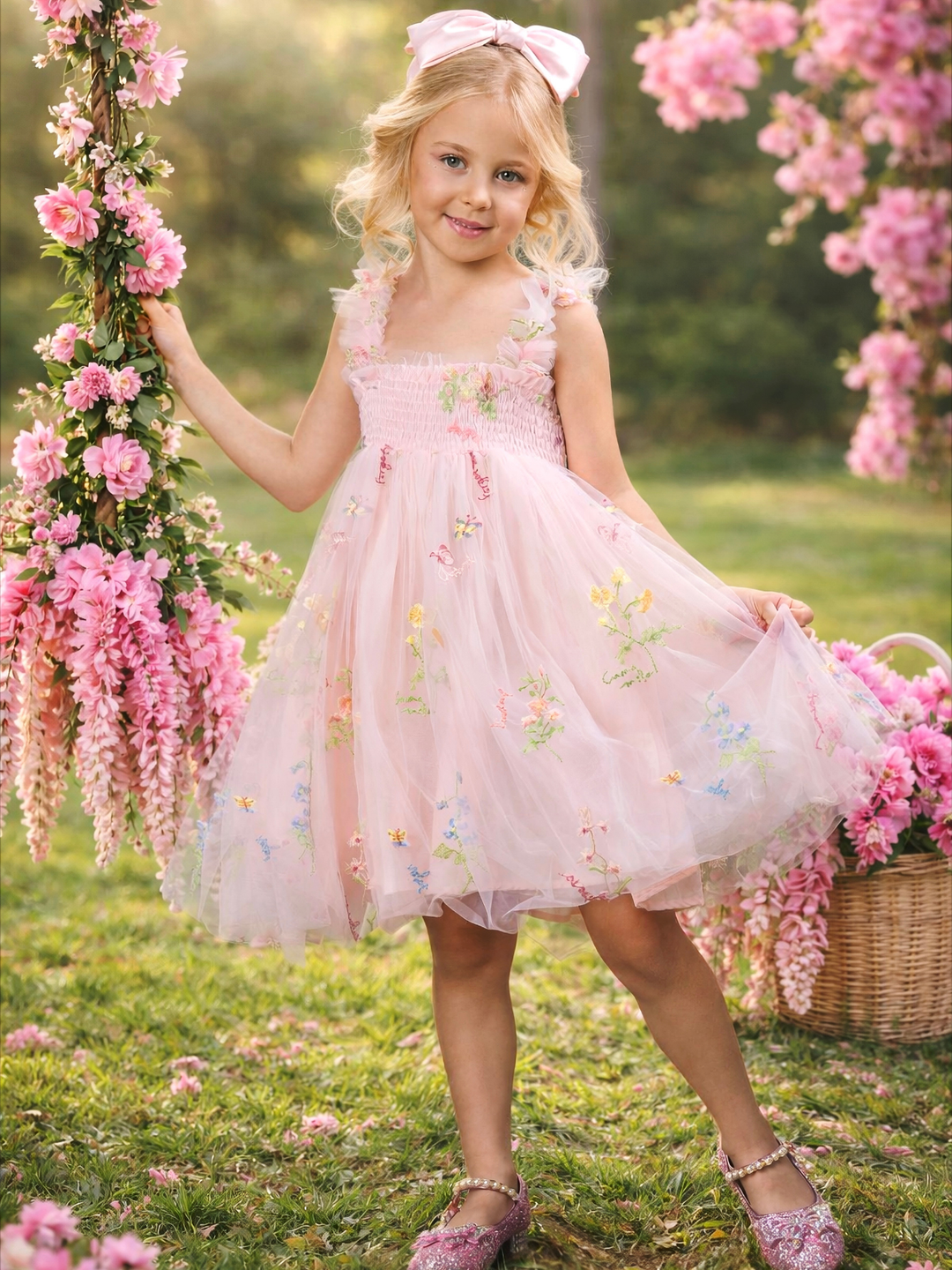 Girls butterfly Easter dress styled for garden party