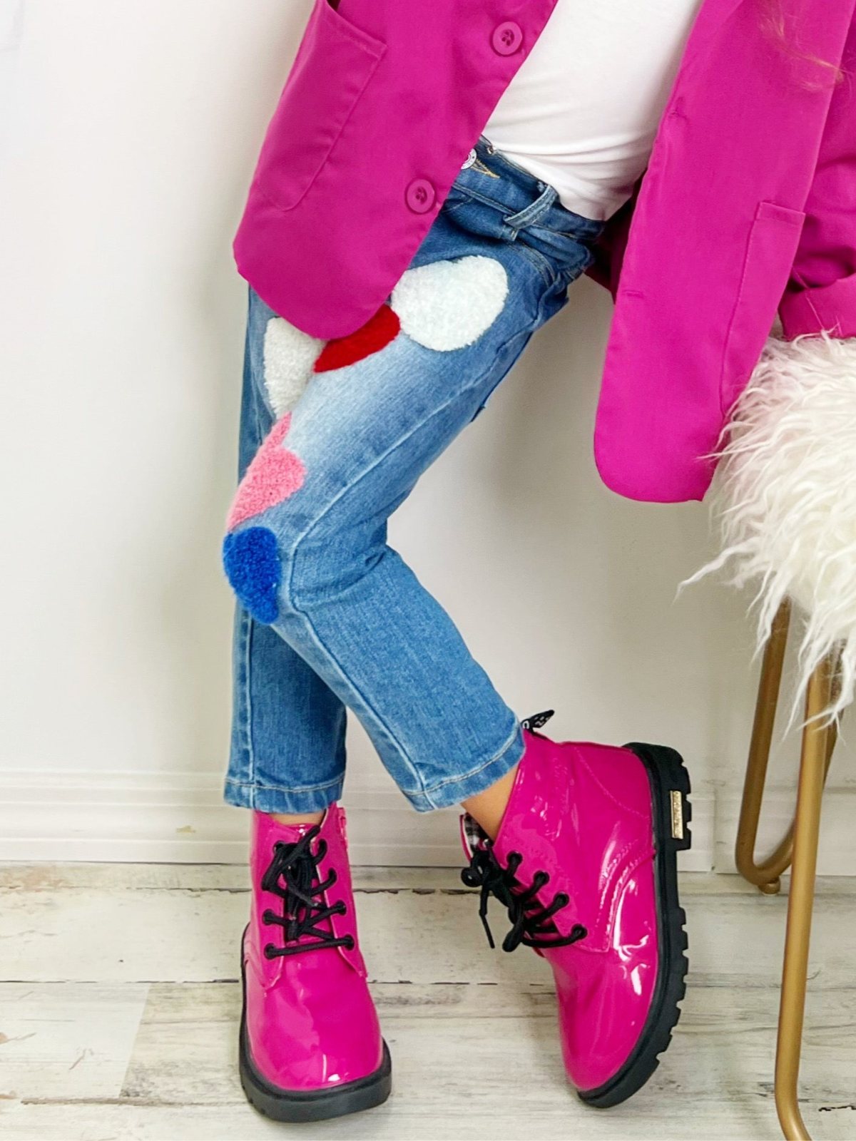 Pink Patent Synthetic Leather Boots By Liv and Mia