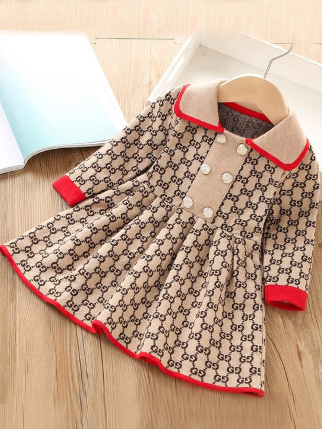 Girls Preppy Chic Dress | Beige Monogram Knit Dress | Mia Belle Girls