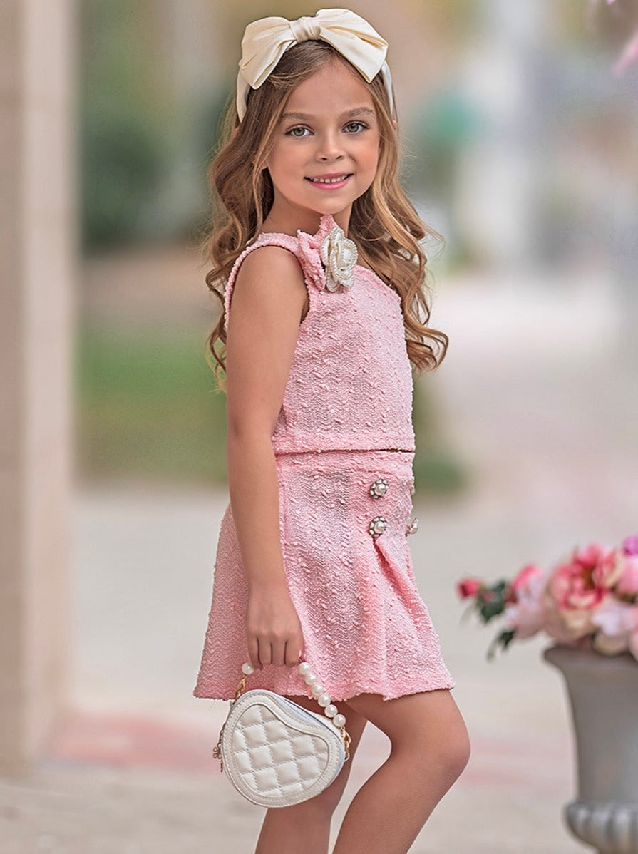 Fancy Flower Pink Matching Top and Skirt Set