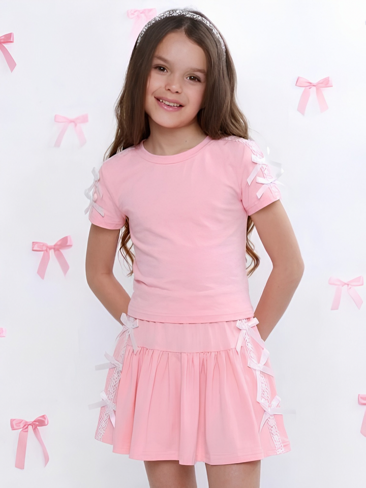 Blush Darling Pink Lace Bow Top and Tennis Skirt Set Mia Belle Girls