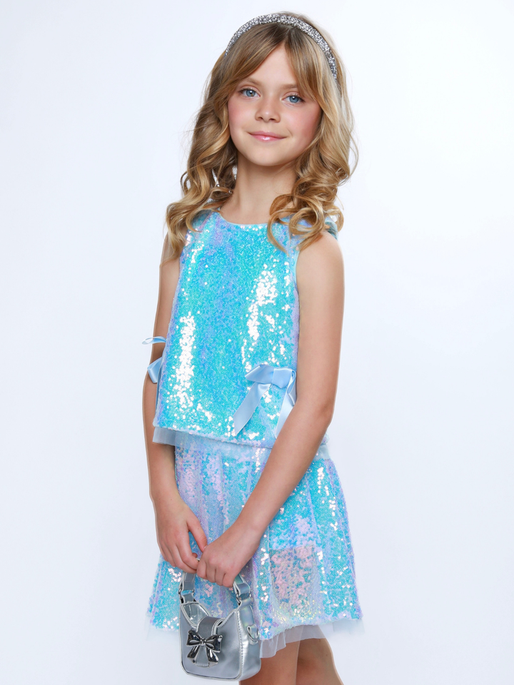 Kids sparkly skirt set with sleeveless sequin top