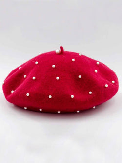 Tres Chic Pearl-Embellished Wool Beret