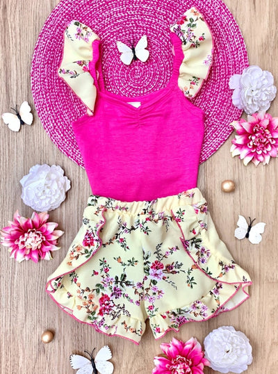 Mia Belle Girls Floral Top and Ruffle Short Set | Girls Spring Outfits