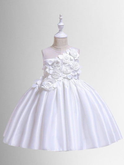 Girls Silk Rose Bud Applique Holiday Special Occasion Dress