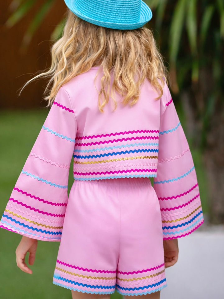 Sunset Waves Luxe Cotton Bell Sleeve Top and Short Set Mia Belle Girls