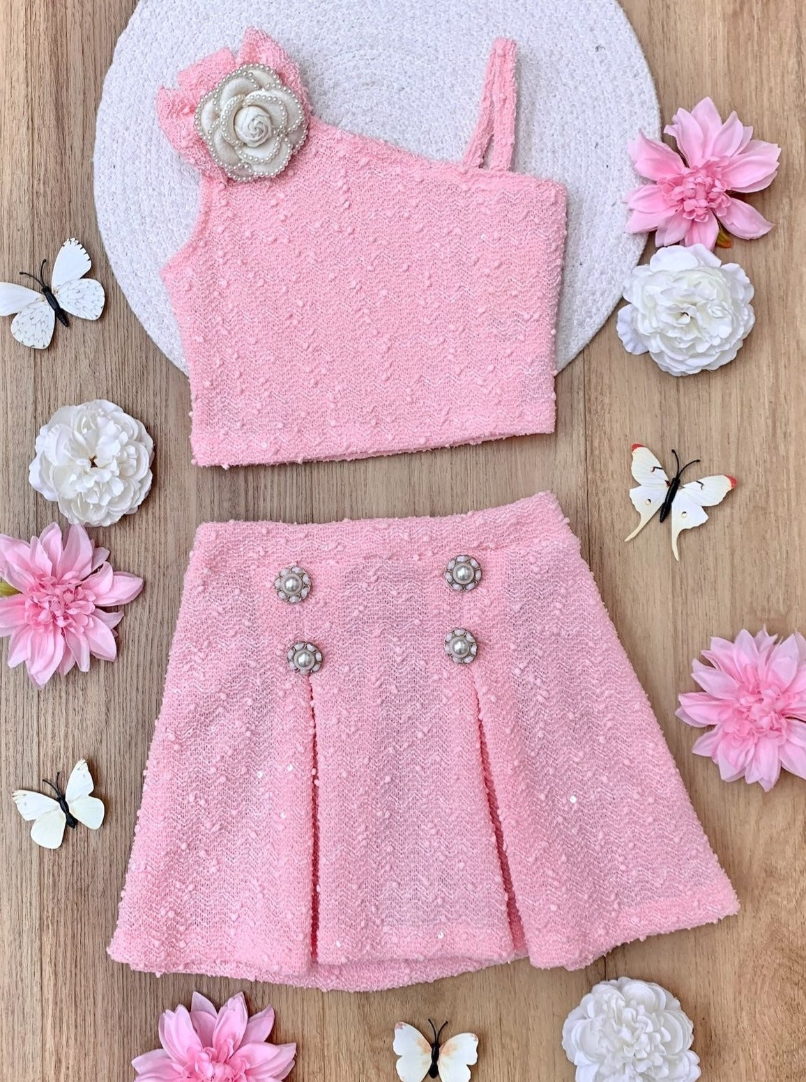 Mia Belle Girls Pink Top and Skirt Set | Girls Spring Sets