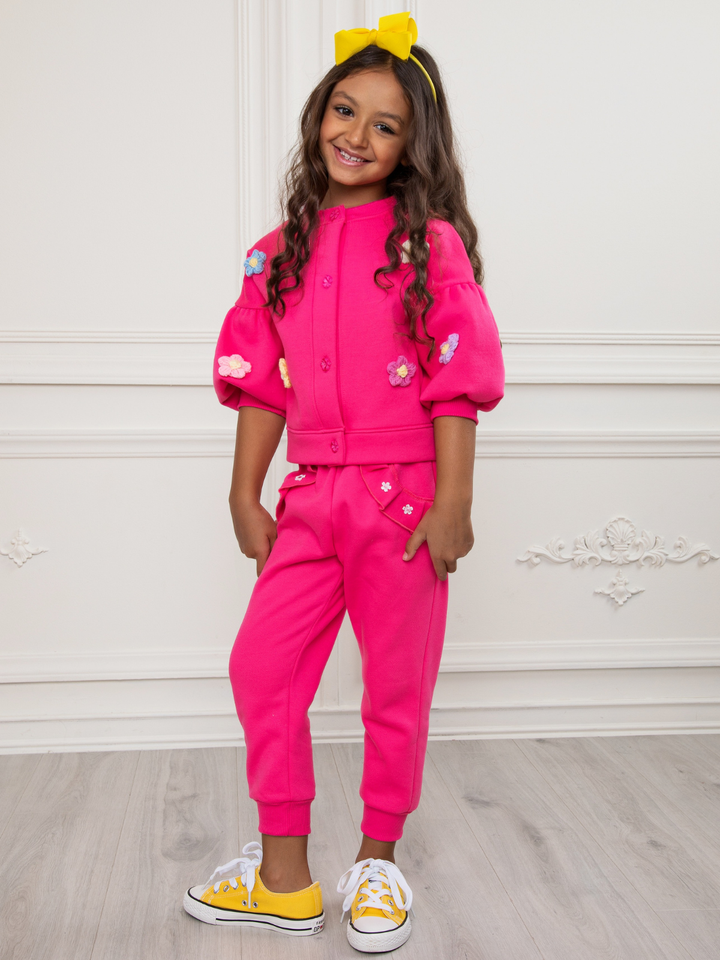 Hot Pink Bloom Textured Petal Sweat Set