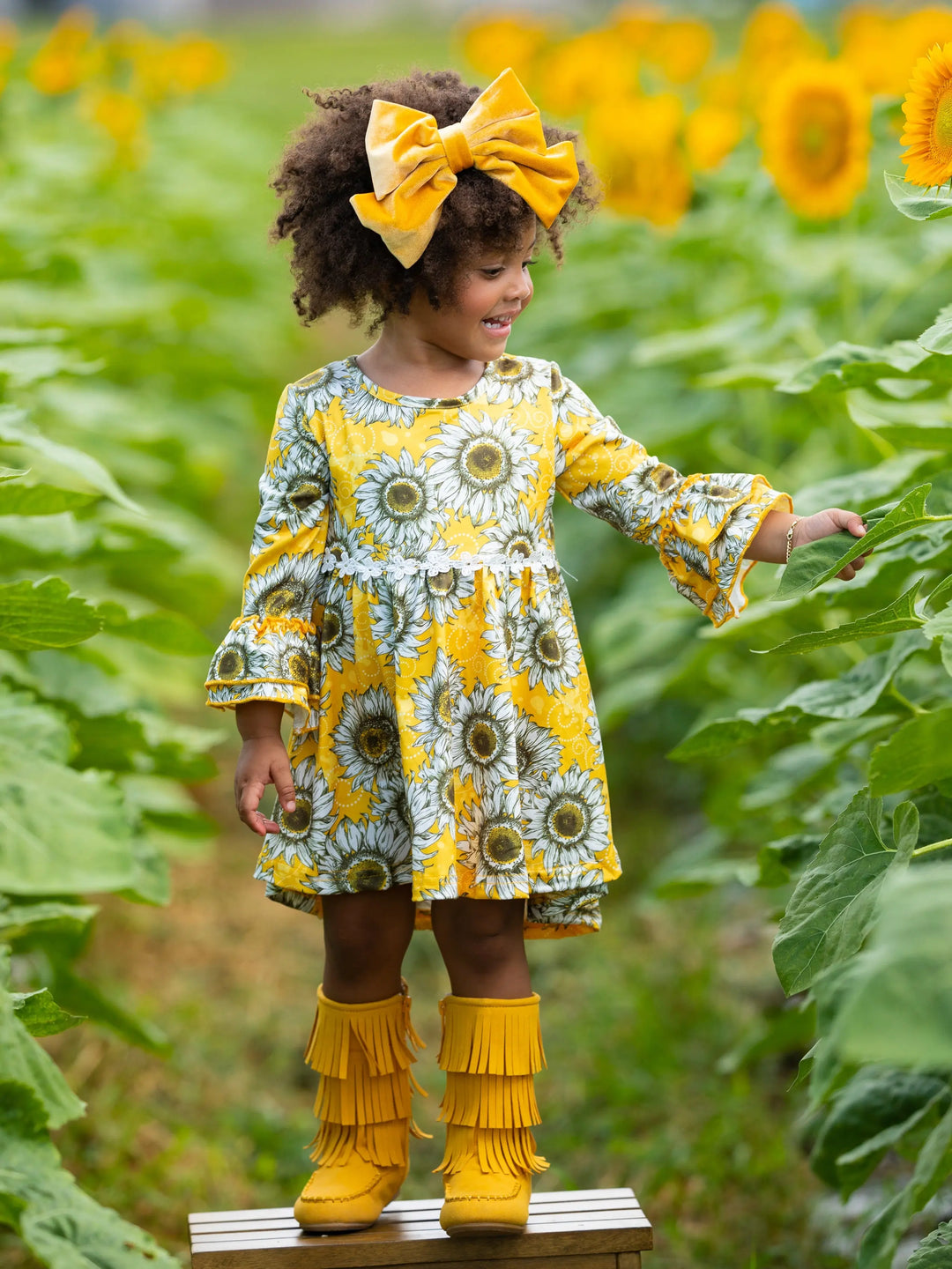 Toddler Fall Dresses | Little Girls Hi-Lo Sunflower Ruffle Dress Mia Belle Girls Toddler Fall Dresses | Little Girls Hi-Lo Sunflower Ruffle Dress Mia Belle Girls