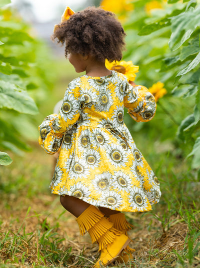 Toddler Fall Dresses | Little Girls Hi-Lo Sunflower Ruffle Dress 