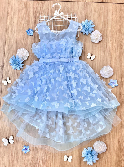 Mia Belle Girls Blue Butterfly Tulle Dress | Girls Formal Dresses