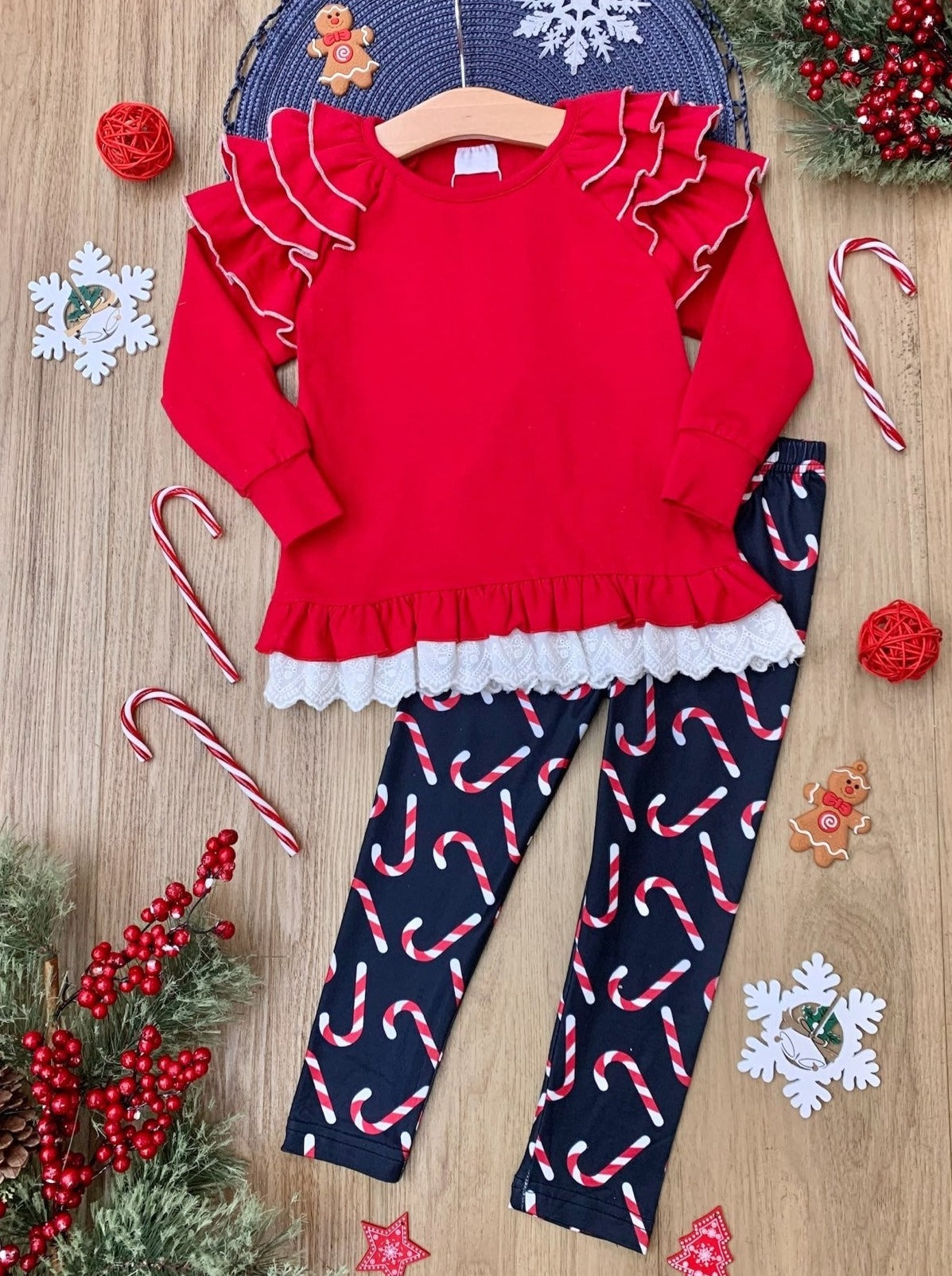 Mia Belle Girls Top & Candy Cane Legging Set | Girls Winter Outfits