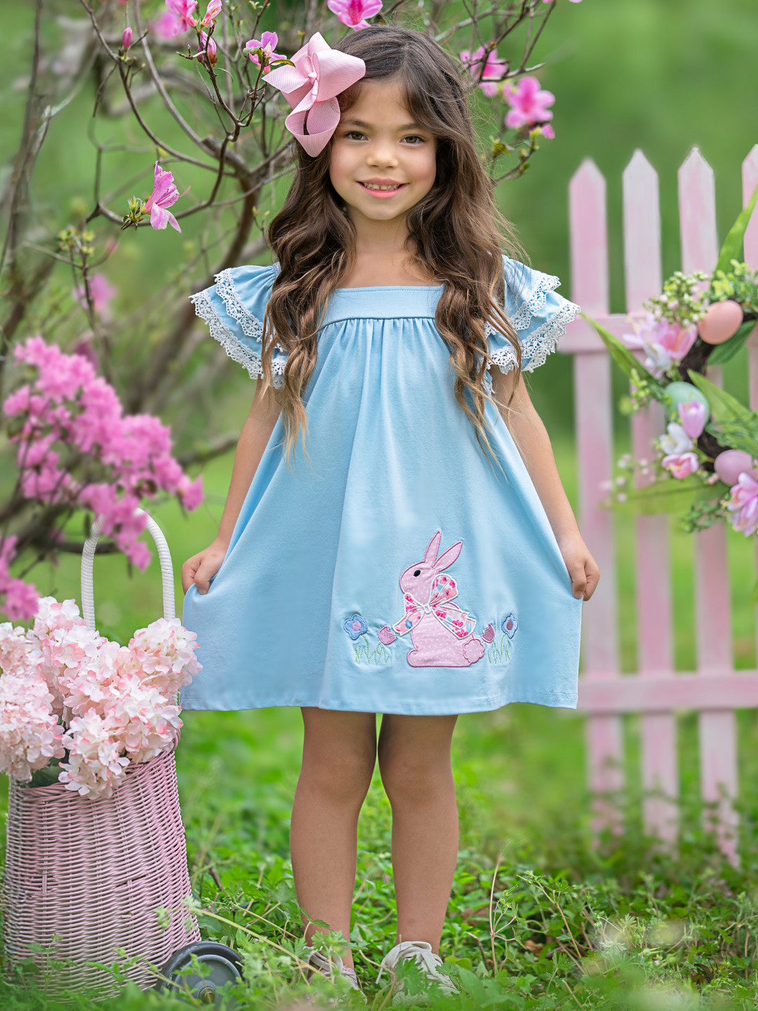 Blue Bunny Bliss Flutter Sleeve Dress – Mia Belle Girls