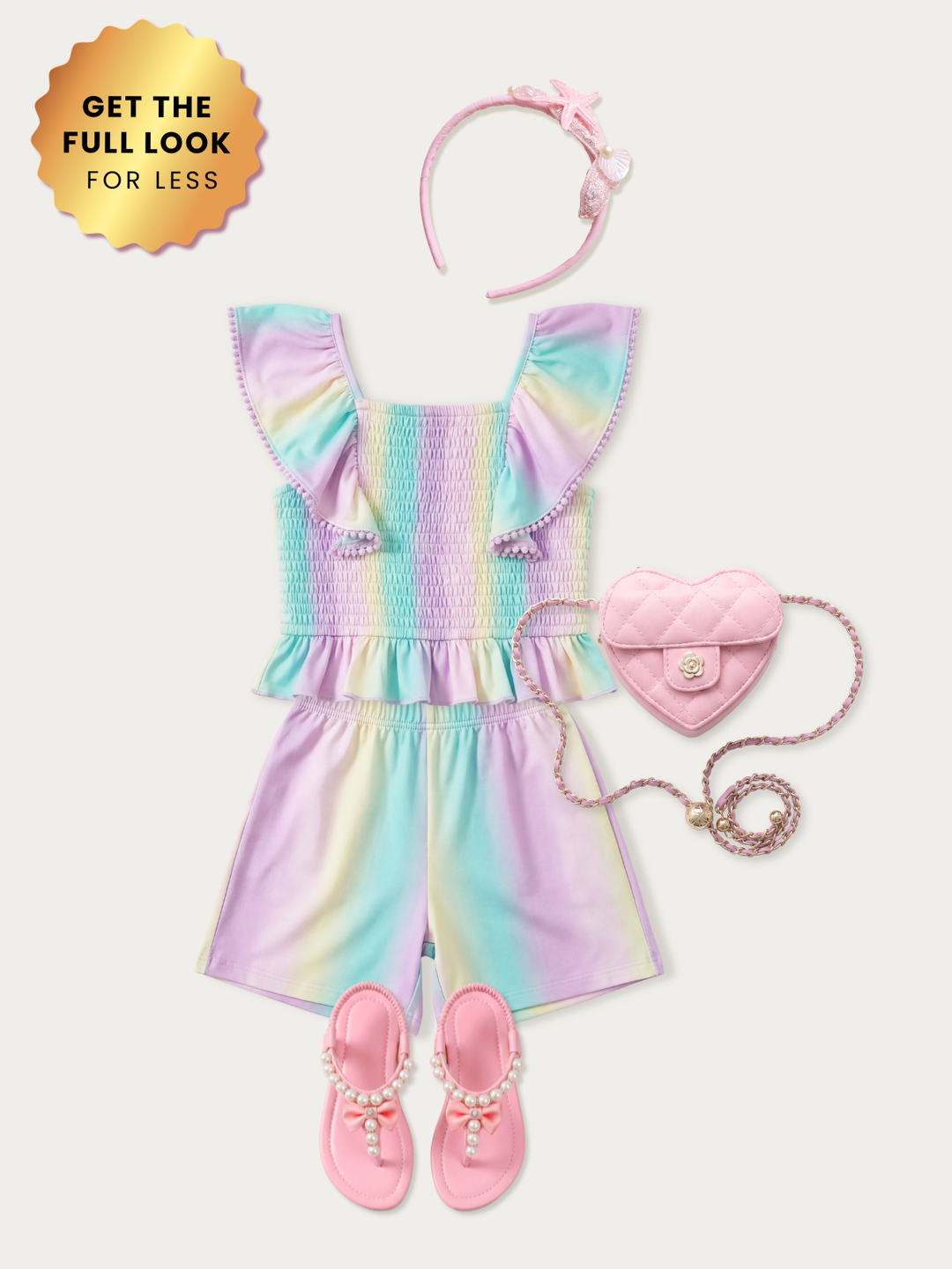 Mermaid Breeze Pastel Cotton Romper Complete Look 4-Piece Set Mia Belle Girls