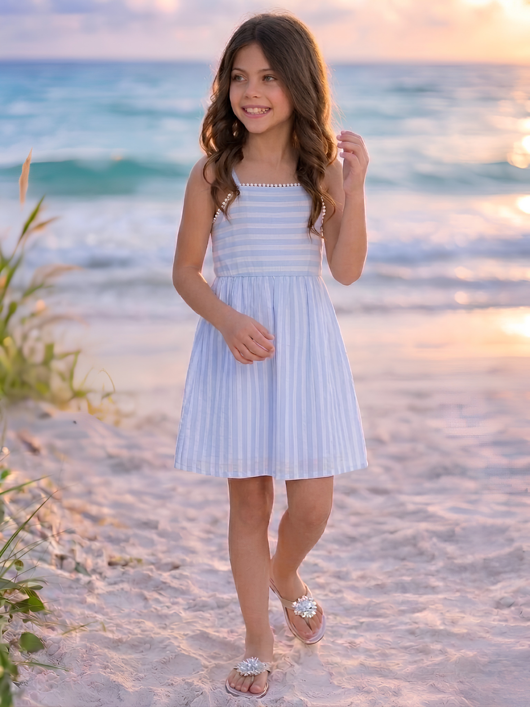 Coastal Blue Stripe Cotton Sundress Mia Belle Girls