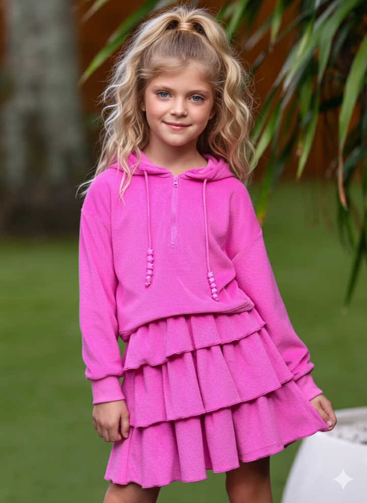 Sweet Sorbet Ruffle Terry Hoodie and Ruffle Skirt Set