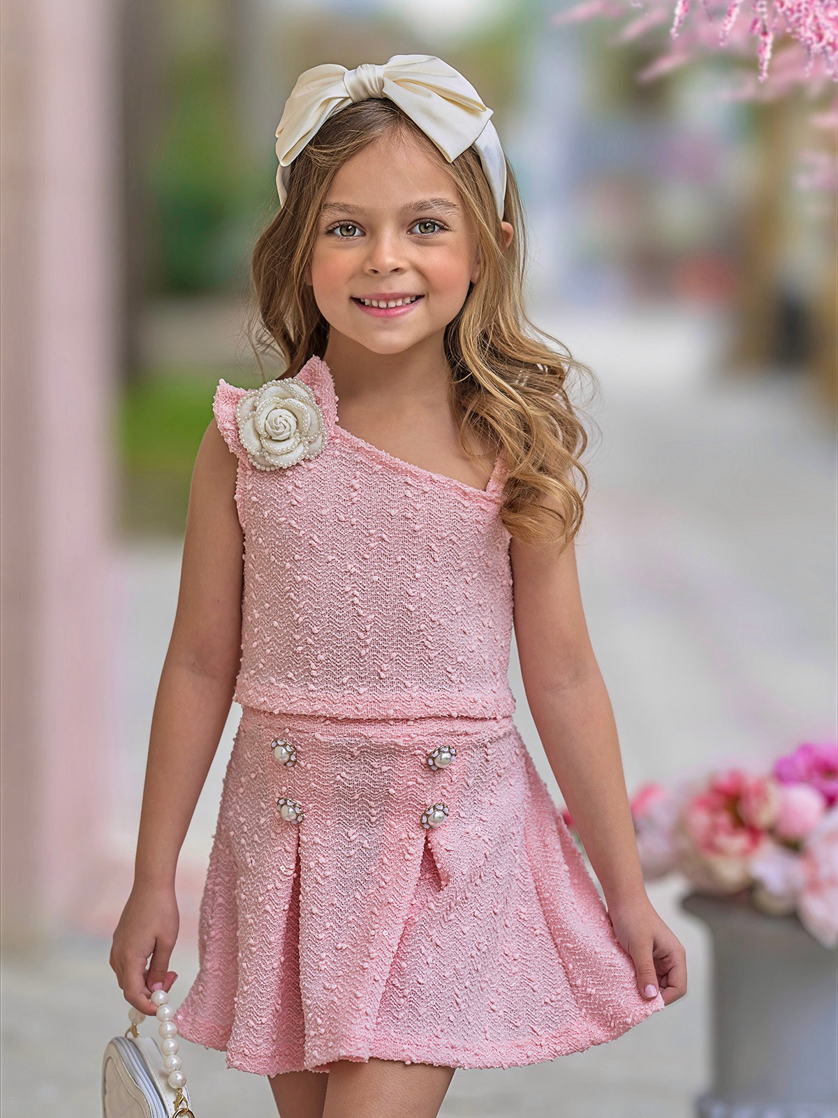 Fancy Flower Pink Matching Top and Skirt Set