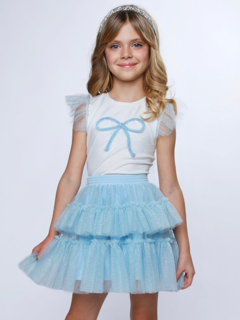 Sweet Bow Ruffle Top and Tulle Skirt Set Mia Belle Girls