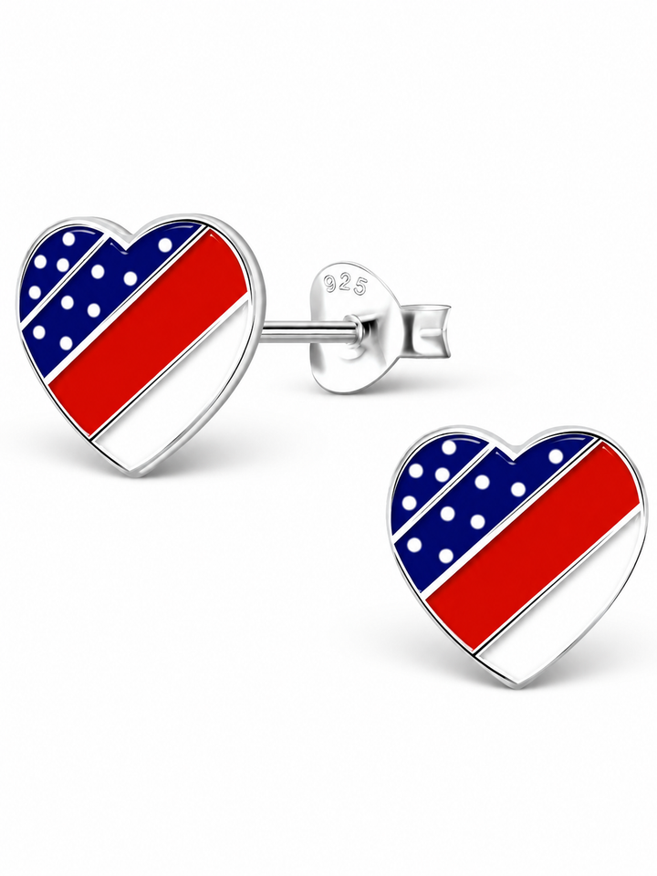 Sterling Silver American Flag Heart Stud Earrings Mia Belle Girls