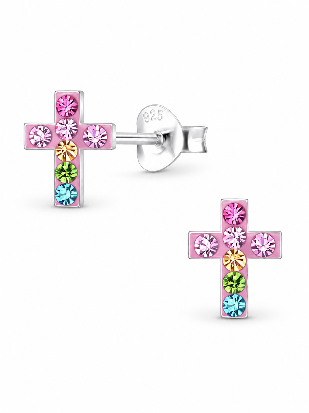 Sterling Silver Stud Earrings Colorful Cross Mia Belle Girls