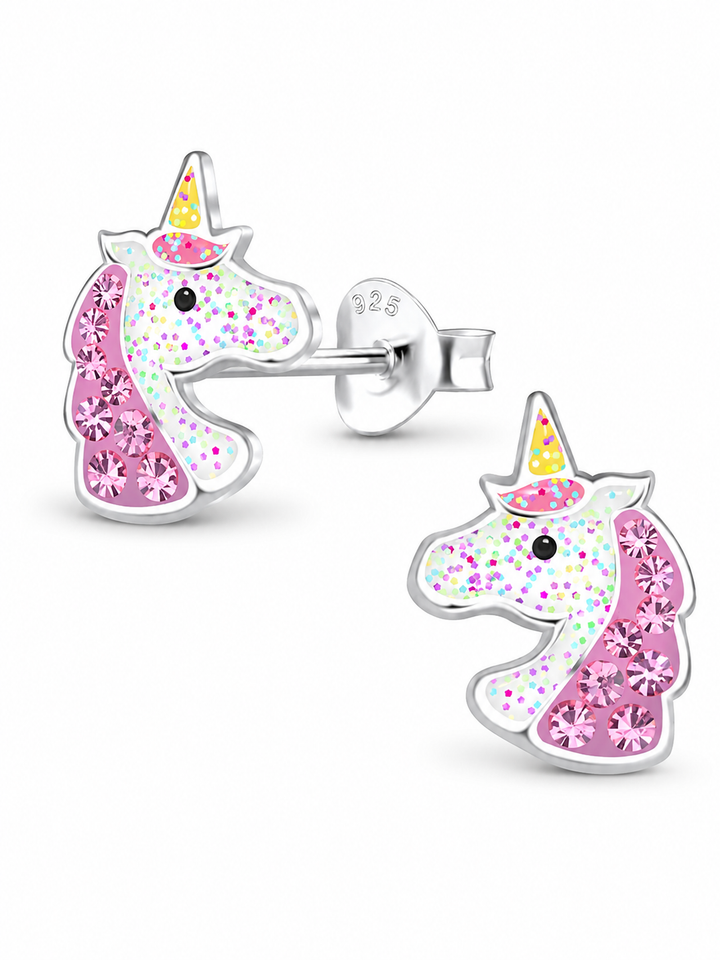 Sterling Silver Stud Earrings Pink Unicorn Mia Belle Girls