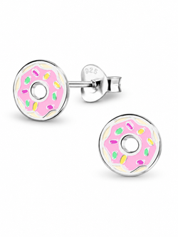 Sterling Silver Stud Earrings Enamel Donut