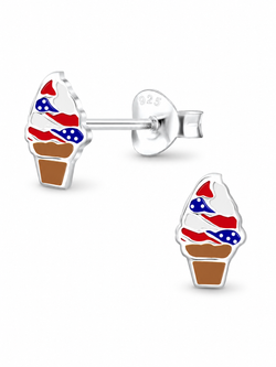 Sterling Silver USA Ice Cream Stud Earrings