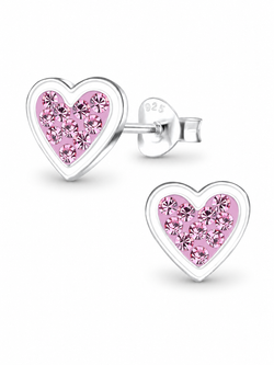 Sterling Silver Stud Earrings Sparkling Pink Heart