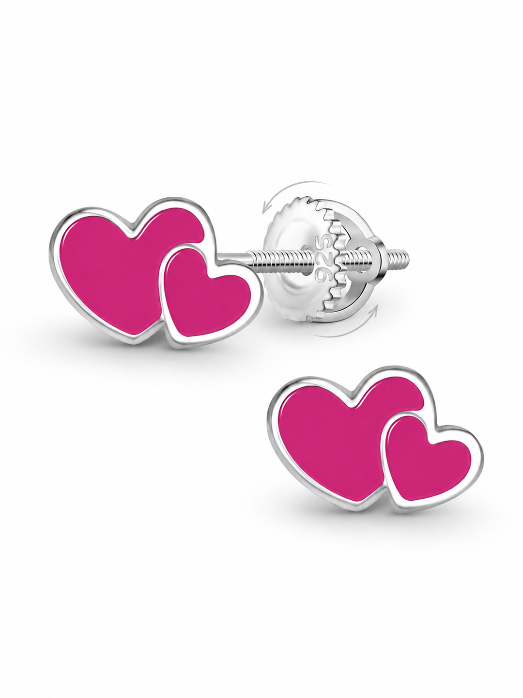 Sterling Silver Stud Earrings  Pink Heart Mia Belle Girls