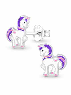 Sterling Silver Stud Earrings Purple Unicorn
