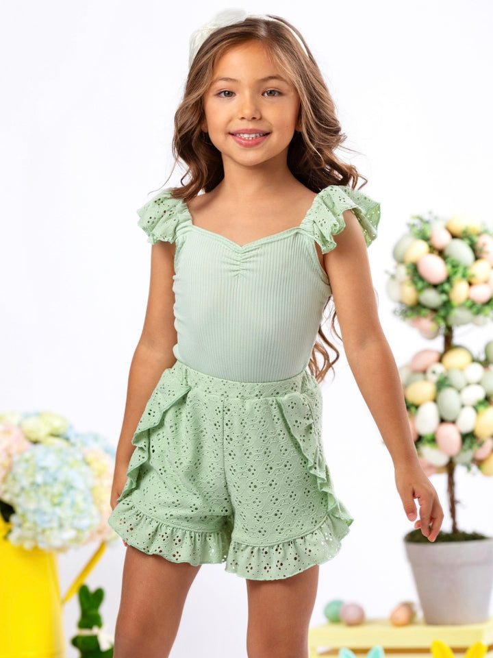 Sage Bloom Eyelet Easter Short Set