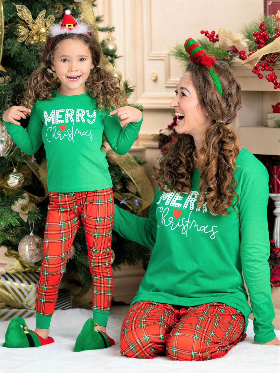 Mommy and Me Merry Christmas Plaid Pajama Set - Main Image