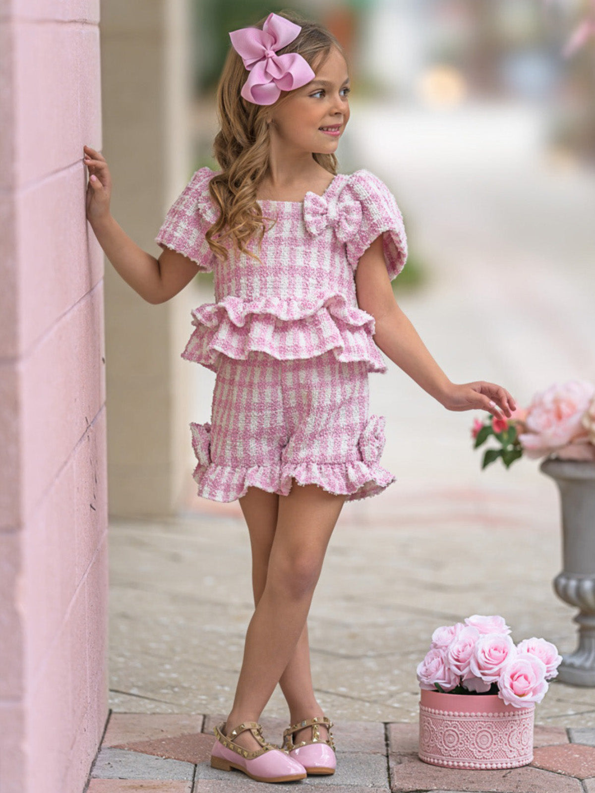 Mia Belle Girls Gingham Top And Short Set | Girls Elevated Casual