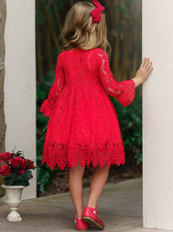 Little Girls Dresses | Long Sleeve Floral Lace Dress - Mia Belle Girls