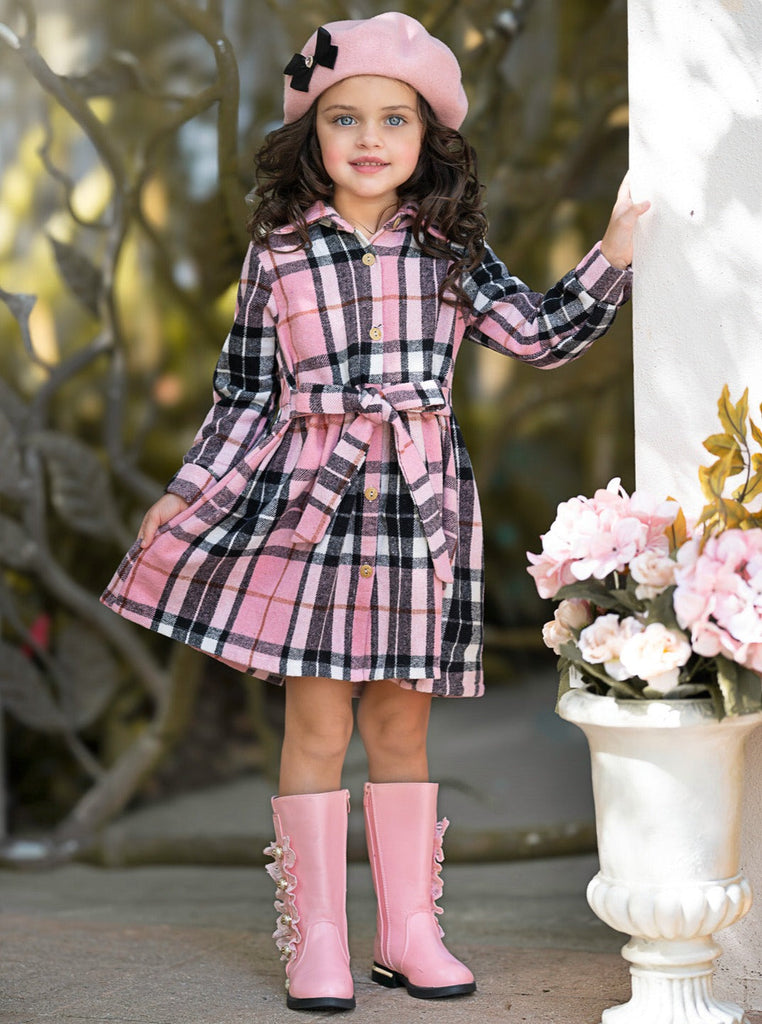 Pink Plaid Long Sleeve Shirt Dress – Mia Belle Girls