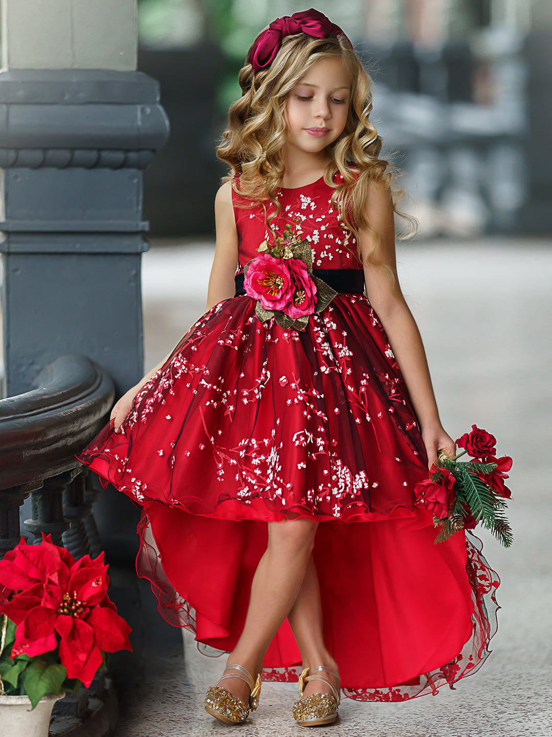 Winter Cherry Blossom Hi-Lo Holiday Dress – Mia Belle Girls