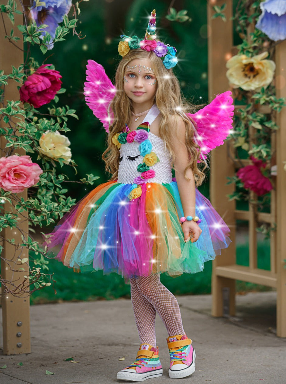 Girls Unicorn of Light LED Tutu Costume Dress with Headband Multicolor / 10Y Girls Unicorn of Light LED Tutu Costume Dress with Headband Multicolor / 10Y