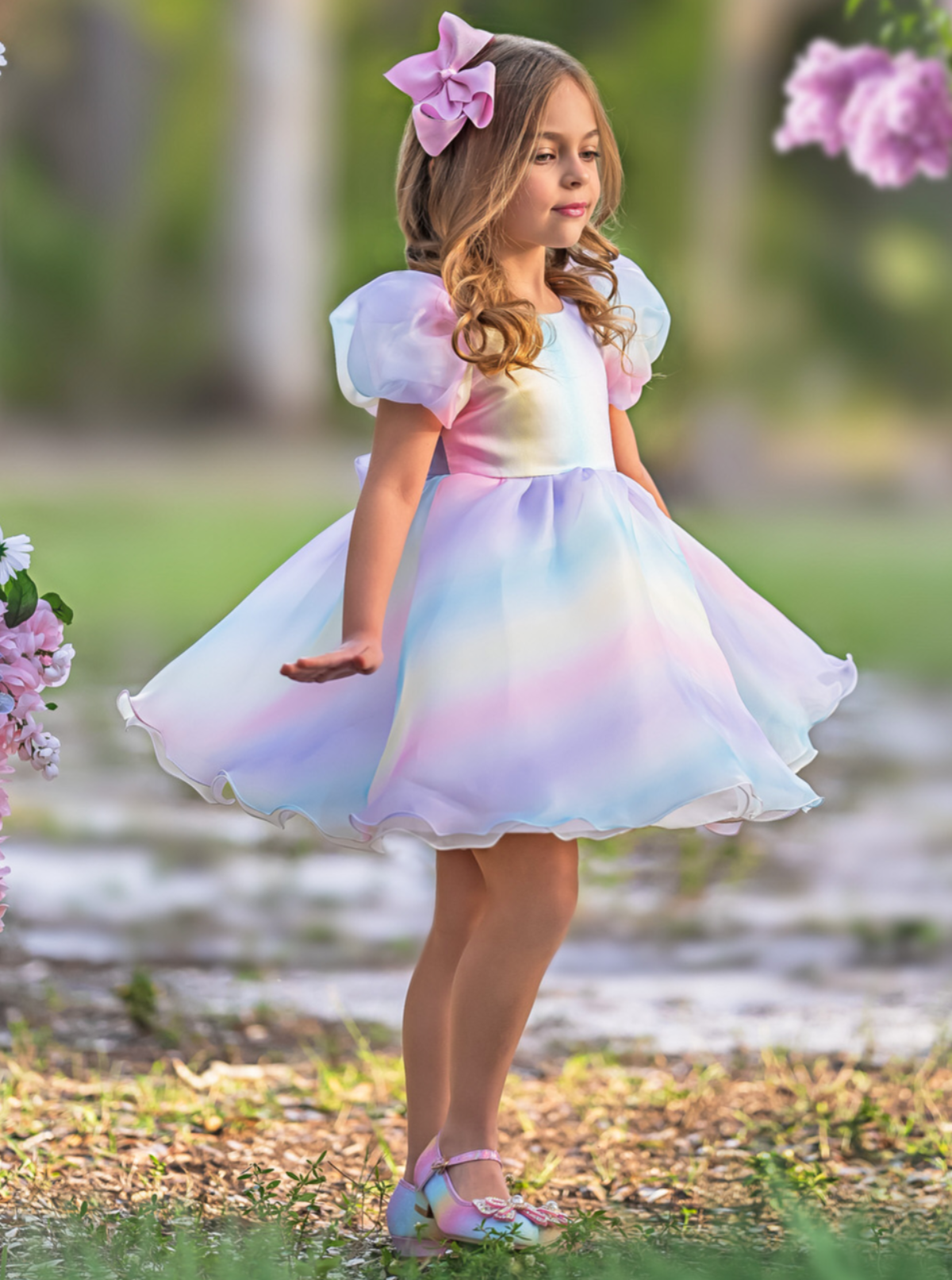 Fairy Dust Magic Pastel Puff Sleeve Dress Mia Belle Girls Fairy Dust Magic Pastel Puff Sleeve Dress Mia Belle Girls